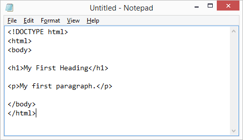 HTML code written in Notepad
